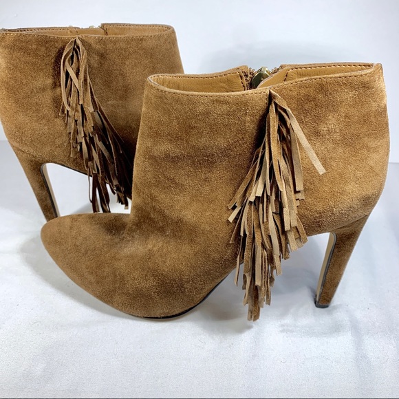 Ann Taylor suede brown Booties heels with tassels - Picture 3 of 7